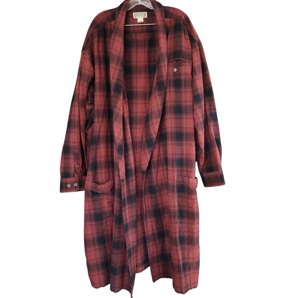 Duluth Trading Co Mens 2XL Free Swingin' Flannel Robe Loungewear Buffalo Plaid